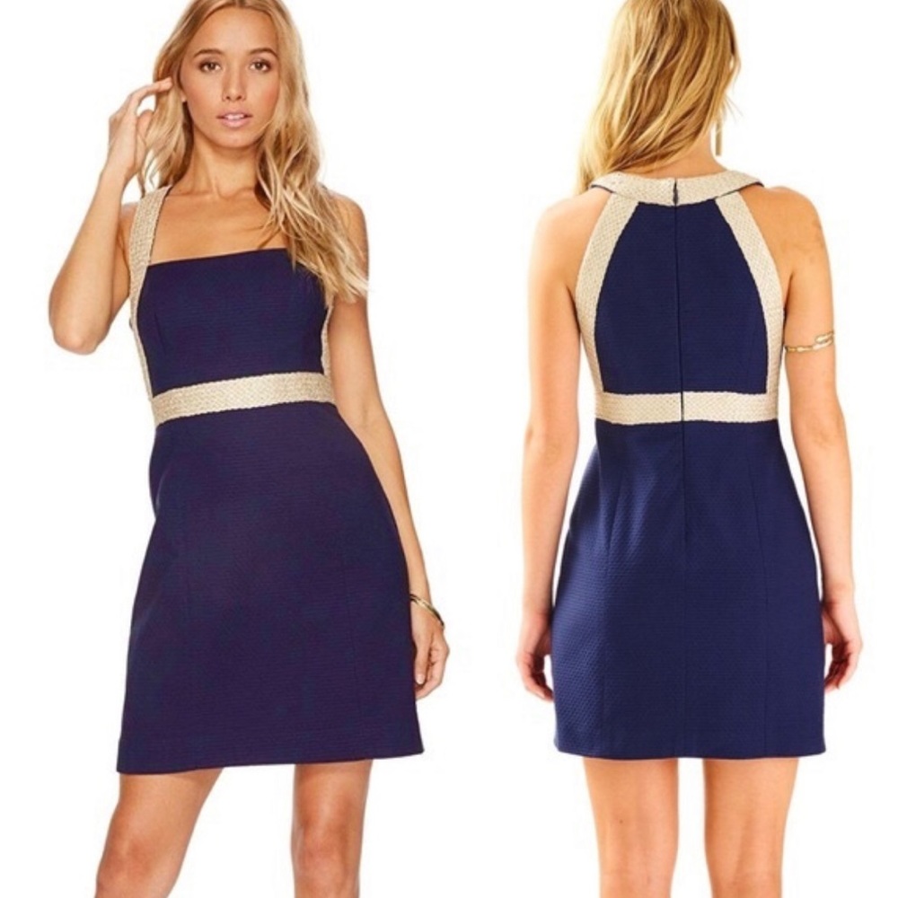 Lilly Pulitzer Navy & Gold Metallic Shift Dress